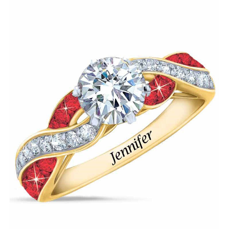 Geboortesteen Swirl Gepersonaliseerde Ring