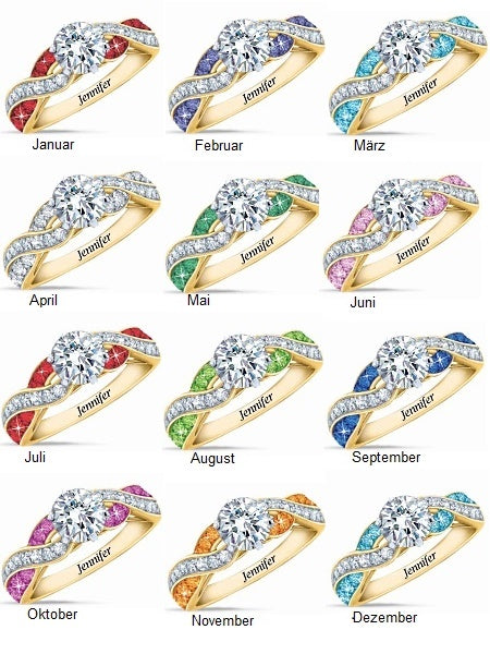Geboortesteen Swirl Gepersonaliseerde Ring